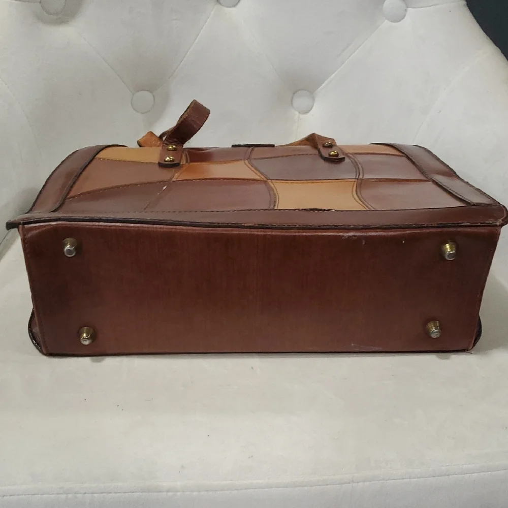 Vtg Burlington Elegant Leather Patchwork  Satchel Bag - Picture 7 of 17